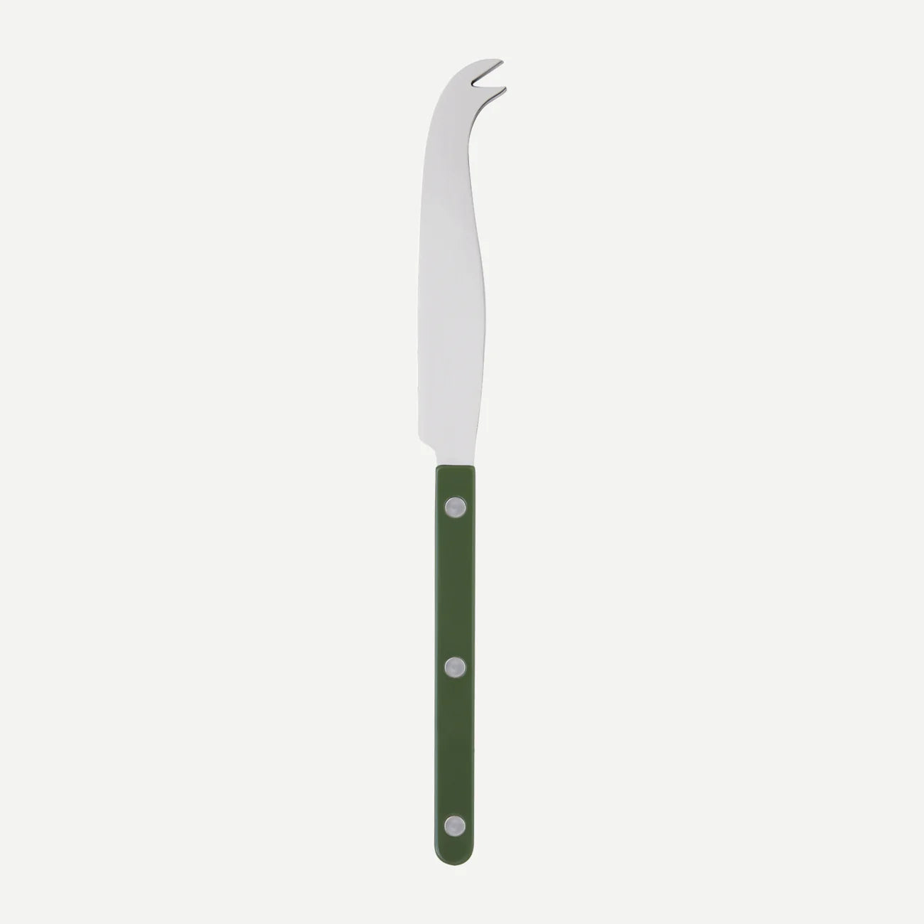 A sabre bistrot cheese knife with a forest green coloured handle.
