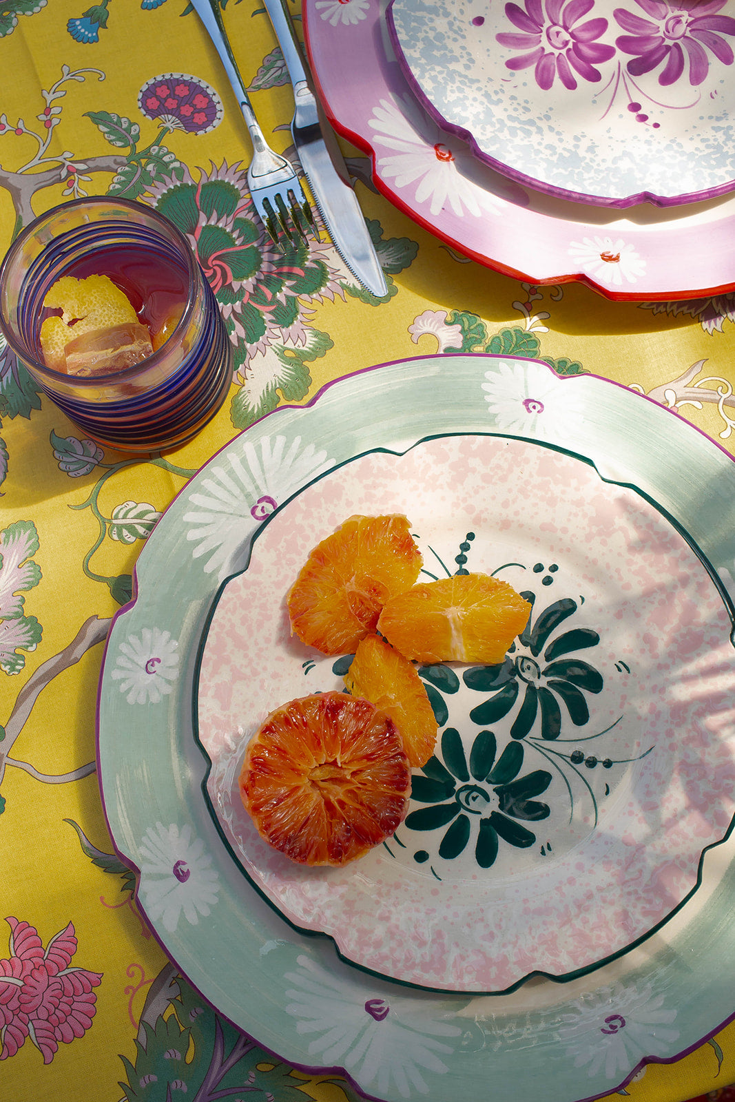 Leonie Floral Plate, Dark Green & Baby Pink