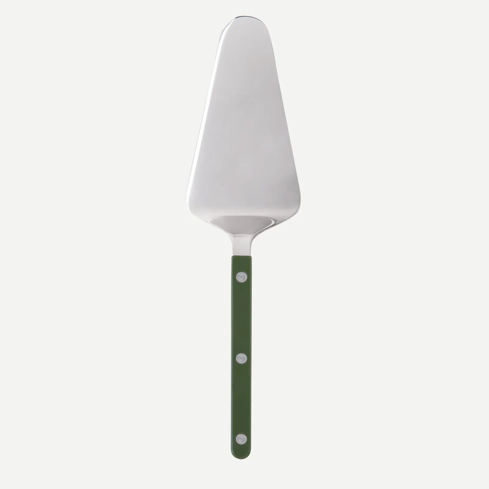 A tart slicer made by Sabre Paris with a forest green coloured handle. 