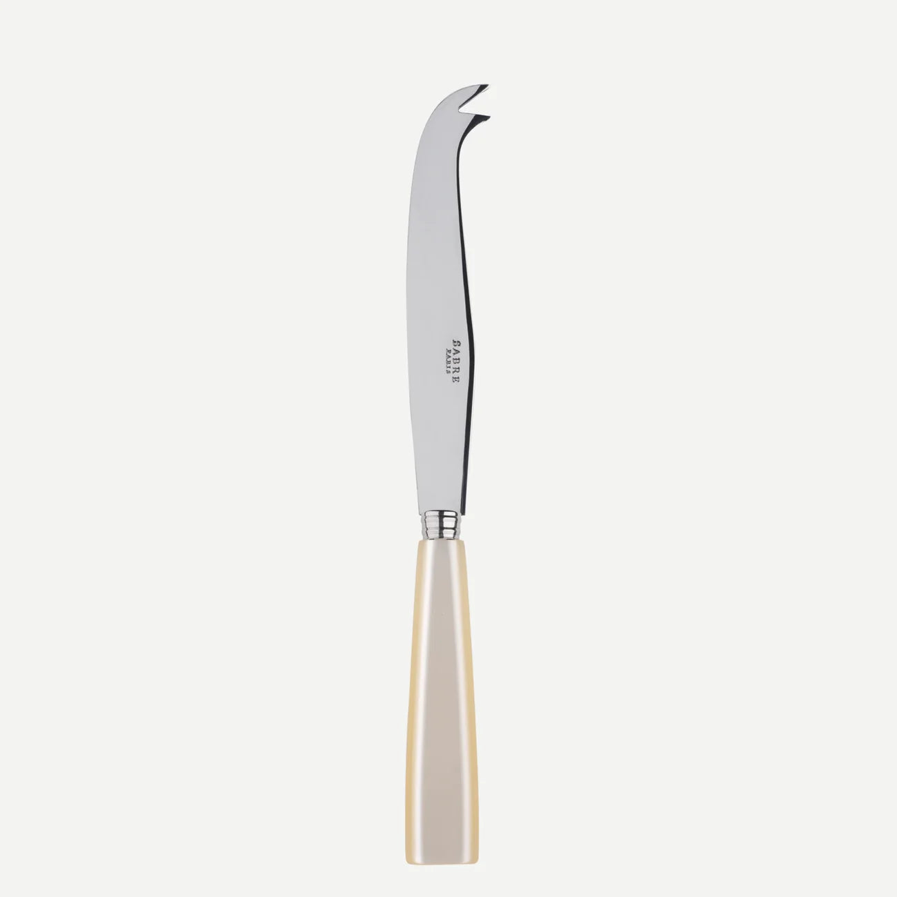 A sabre paris cheese knife with a natural pearl coloured handle.